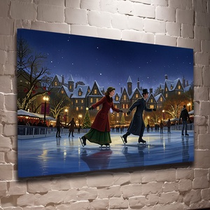 Korcsolyázás a műjégpályán téli vászonkép falikép - Vászonkép 60x40 cm, Otthon & Életmód, Dekoráció, Kép & Falikép, Vászonkép, Fotó, grafika, rajz, illusztráció, MESKA