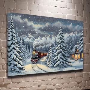 Gőzmozdony a téli éjszakában téli vászonkép falikép - Vászonkép 60x40 cm, Otthon & Életmód, Dekoráció, Kép & Falikép, Vászonkép, Fotó, grafika, rajz, illusztráció, MESKA