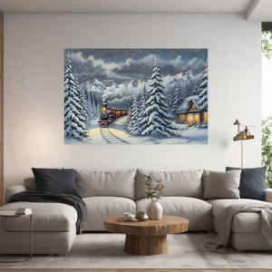 Gőzmozdony a téli éjszakában téli vászonkép falikép - Vászonkép 60x40 cm - otthon & életmód - dekoráció - kép & falikép - vászonkép - Meska.hu