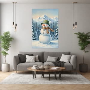 Vidám hóember az erdőben téli felikép - vászonkép 40x60 cm - otthon & életmód - dekoráció - kép & falikép - vászonkép - Meska.hu