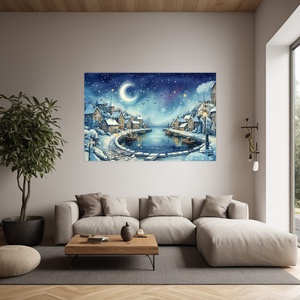 Téli holdfényes kikötő téli falikép - Vászonkép 60x40 cm - otthon & életmód - dekoráció - kép & falikép - vászonkép - Meska.hu