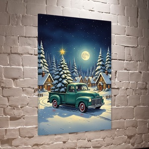 Zöld teherautó a téli éjszakában téli felikép - vászonkép 40x60 cm - Meska.hu