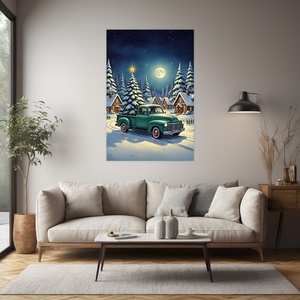 Zöld teherautó a téli éjszakában téli felikép - vászonkép 40x60 cm - otthon & életmód - dekoráció - kép & falikép - vászonkép - Meska.hu