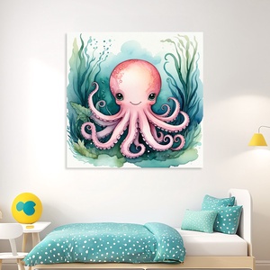 Polip kislány illusztráció - vászonkép 40x40 cm, Baba - mama, Babaszoba kép, Babaszoba dekoráció, Fotó, grafika, rajz, illusztráció, MESKA