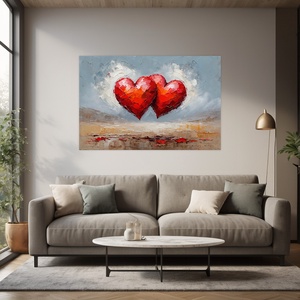 Lebegő szívek falikép - Vászonkép 60x40 cm - Valentin napi akció! - művészet - grafika & illusztráció - művészi nyomat - Meska.hu