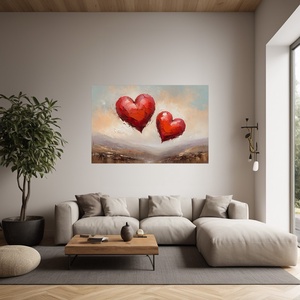 Két lebegő szív festménye - Vászonkép 60x40 cm - Valentin napi akció! - művészet - grafika & illusztráció - művészi nyomat - Meska.hu