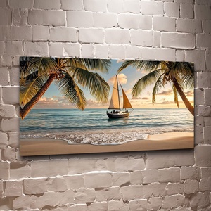 Trópusi naplemente vitorláshajóval � prémium falikép - vászonkép 60x34 cm - Meska.hu