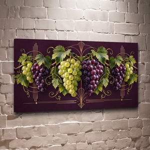 Szőlőszimfónia prémium vászonkép falikép konyhába - vászonkép 40x23 cm, Otthon & Életmód, Dekoráció, Kép & Falikép, Vászonkép, Fotó, grafika, rajz, illusztráció, Elegáns szőlőcsendélet mély bordó háttérrel és finom arany ornamentikával. A zöld és bíbor fürtök r..., MESKA