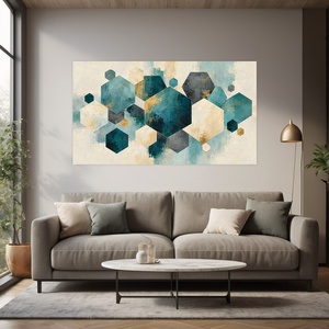   Türkiz Geometriák absztrakt falikép - vászonkép 40x23 cm - otthon & életmód - dekoráció - kép & falikép - vászonkép - Meska.hu
