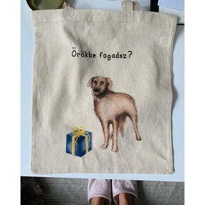 Örökbe fogadsz? vászontása, Táska & Tok, Bevásárlás & Shopper táska, Shopper, textiltáska, szatyor, Varrás, MESKA
