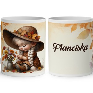 Névvel kérhető - Legcukibb őszi manó lány mintás bögre - Meska.hu