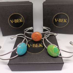 Aurora Stone Cuff Collection - Narancs-márványos karkötő - ékszer - karkötő - karperec - Meska.hu