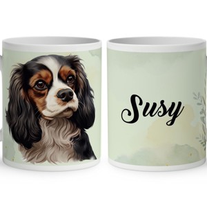 Névvel kérhető - Trikolor Cavalier King Charles spániel portré mintás bögre, Otthon & Életmód, Konyhafelszerelés, tálalás, Tálalás, Bögre & Csésze, , MESKA