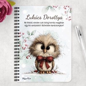 Személyre szabható - Cuki téli bagoly nagy masnival mintás A6-os füzet - otthon & életmód - papír, írószer - jegyzetfüzet & napló - Meska.hu