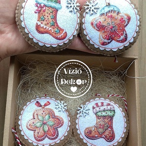 Vegyes karácsonyi, mézeskalács mintás filc dísz  csomag 4 részes, Karácsony, Karácsonyi lakásdekoráció, Karácsonyfadíszek, Varrás, MESKA