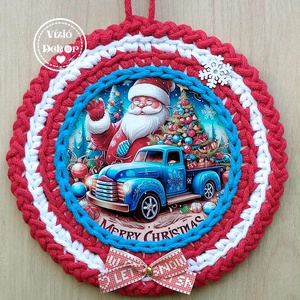 Téli, karácsonyi horgolt tábla Mikulással, Karácsony, Adventi díszek, Adventi ajtódísz, Horgolás, MESKA