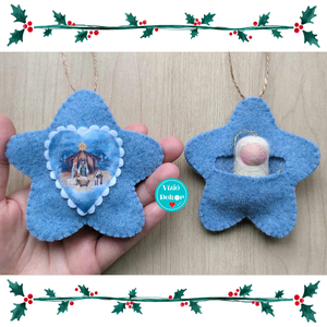 Tűnemezelt Jézus gyapjúfilc csillagban - karácsony - karácsonyi lakásdekoráció - karácsonyfadíszek - Meska.hu