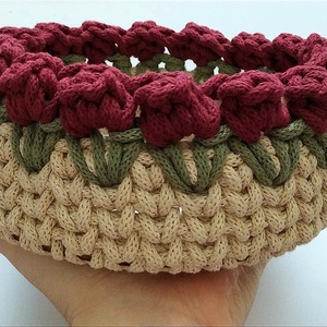 Tulipános horgolt tároló kedvezményes áron!, Otthon & Életmód, Dekoráció, Asztal és polc dekoráció, Dekorációs tál, tartó, Horgolás, MESKA