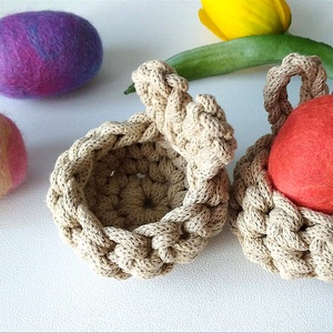 2 db-os  horgolt, húsvéti nyuszifüles tojástartó szett bézs - otthon & életmód - dekoráció - asztal és polc dekoráció - dekorációs tál, tartó - Meska.hu