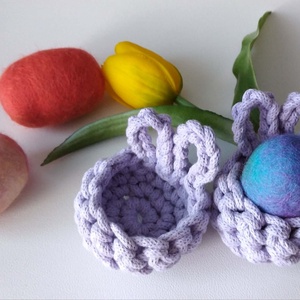 2 db-os  horgolt, húsvéti nyuszifüles tojástartó szett orgona lila - Meska.hu