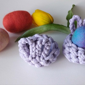 2 db-os  horgolt, húsvéti nyuszifüles tojástartó szett orgona lila - otthon & életmód - dekoráció - asztal és polc dekoráció - dekorációs tál, tartó - Meska.hu