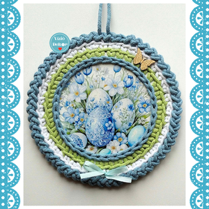 Horgolt szegélyű húsvéti tojásos tábla, Otthon & Életmód, Dekoráció, Fali és függő dekoráció, Függődísz, Horgolás, MESKA