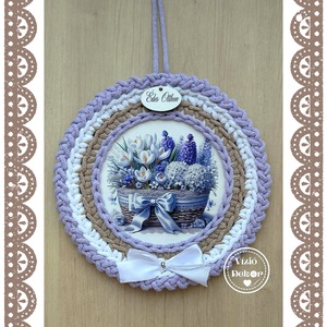 Horgolt szegélyű tavaszi, virágos tábla, Otthon & Életmód, Dekoráció, Fali és függő dekoráció, Függődísz, Horgolás, MESKA