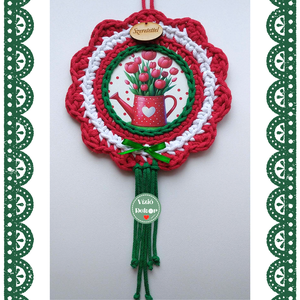 Horgolt  virágos szegélyű tulipános tábla , Otthon & Életmód, Dekoráció, Fali és függő dekoráció, Függődísz, Horgolás, MESKA