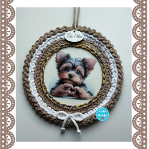 Horgolt yorki kutya tábladísz, Otthon & Életmód, Dekoráció, Fali és függő dekoráció, Függődísz, Horgolás, MESKA