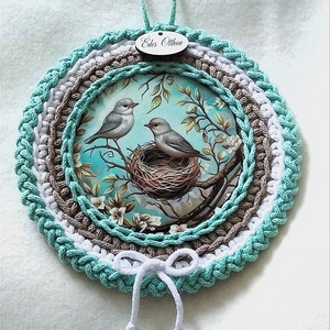 Horgolt madaras tábladísz - otthon & életmód - dekoráció - fali és függő dekoráció - függődísz - Meska.hu