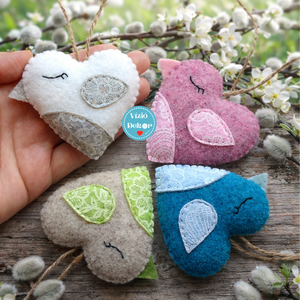 Szív madár csomag, Ünnepi díszek, dekorációk, Húsvéti díszek és dekorációk, Húsvéti tojásfadíszek, Varrás, MESKA