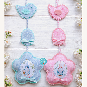 Tavaszi  - húsvéti füzérek manóval , Ünnepi díszek, dekorációk, Húsvéti díszek és dekorációk, Húsvéti virágos díszek, Varrás, MESKA