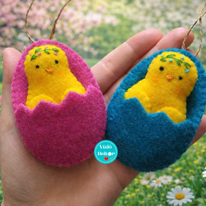 Filc csibe tojásban  (a türkizkék tojásos), Ünnepi díszek, dekorációk, Húsvéti díszek és dekorációk, Húsvéti tojás, hímestojás, Varrás, MESKA