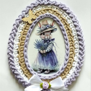 Horgolt szegélyű húsvéti tojásos tábla nyuszi lánnyal - Meska.hu