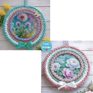 Horgolt pitypangos és peóniás tábladísz, Otthon & Életmód, Dekoráció, Fali és függő dekoráció, Függődísz, Horgolás, MESKA