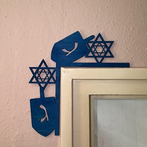 Dekoratív Fa Dreidel és Dávid-csillag, Hanuka Sarokdísz, Karácsony, Karácsonyi lakásdekoráció, Karácsonyi ajtódíszek, Gravírozás, pirográfia, MESKA