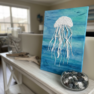 Texturalt meduza falikep kezmuves tengeri dekoracio 35x50 cm - művészet - festmény - festmény vegyes technika - Meska.hu