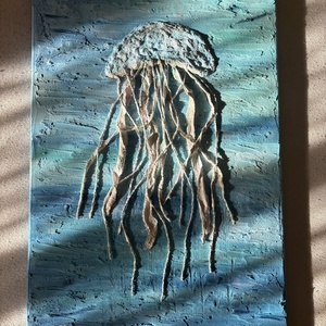 Texturalt meduza falikep kezmuves tengeri dekoracio 35x50 cm - művészet - festmény - festmény vegyes technika - Meska.hu