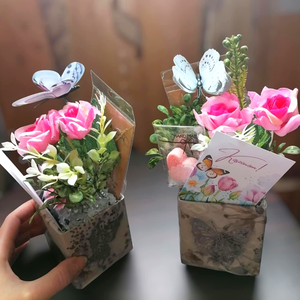 Pillangós virág-és ajándék box (kisebb fürdőbombával), 2 féle - otthon & életmód - dekoráció - virágdísz és tartó - virágbox, virágdoboz - Meska.hu