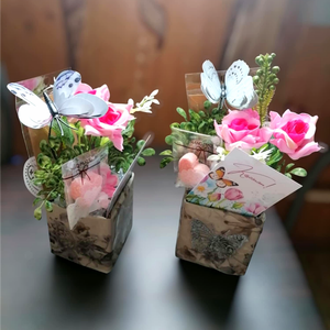 Pillangós virág-és ajándék box (kisebb fürdőbombával), 2 féle - otthon & életmód - dekoráció - virágdísz és tartó - virágbox, virágdoboz - Meska.hu