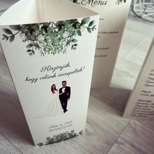 Greenery stílusú esküvői menüháromszög, Esküvő, Meghívó & Kártya, Menü, Fotó, grafika, rajz, illusztráció, MESKA