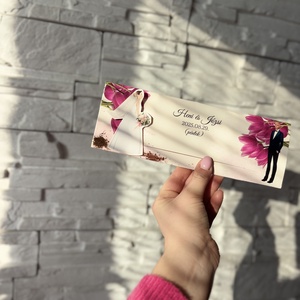 Különleges kihúzható (puszis) esküvői meghívó pink tulipános, Esküvő, Meghívó & Kártya, Meghívó, Fotó, grafika, rajz, illusztráció, Papírművészet, MESKA