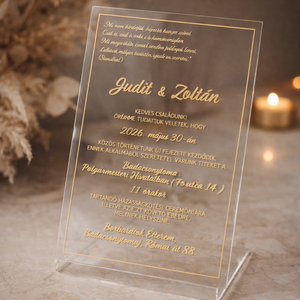 Modern plexi esküvői meghívó arany felirattal, Esküvő, Meghívó & Kártya, Meghívó, Fotó, grafika, rajz, illusztráció, MESKA