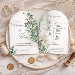 Arch , Boltíves, Íves esküvői meghívó - greenery eukaliptusz , Esküvő, Meghívó & Kártya, Meghívó, Papírművészet, Fotó, grafika, rajz, illusztráció, MESKA