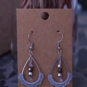 Cseppentő horgolt fülbevaló (szürkés kék), Ékszer, Fülbevaló, Lógó csepp fülbevaló, Horgolás, MESKA