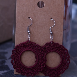 Bazsarózsa horgolt fülbevaló (bordó), Ékszer, Fülbevaló, Lógós kerek fülbevaló, Horgolás, MESKA
