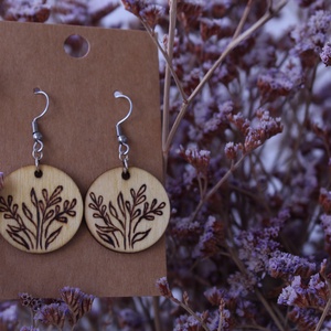 Kerekítő fából készült fülbevaló 3#, Ékszer, Fülbevaló, Lógó fülbevaló, Gravírozás, pirográfia, MESKA