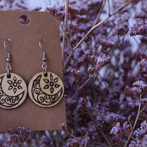 Kerekítő fából készült fülbevaló 2#, Ékszer, Fülbevaló, Lógó fülbevaló, Gravírozás, pirográfia, MESKA