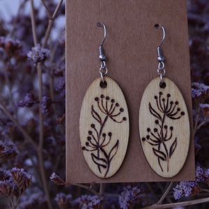 Ovális fából készült fülbevaló 3#, Ékszer, Fülbevaló, Lógó fülbevaló, Gravírozás, pirográfia, MESKA