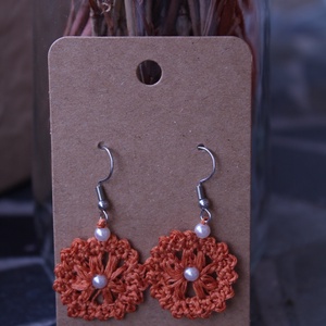 Virágzó horgolt fülbevaló (narancssárga), Ékszer, Fülbevaló, Lógó fülbevaló, Horgolás, MESKA